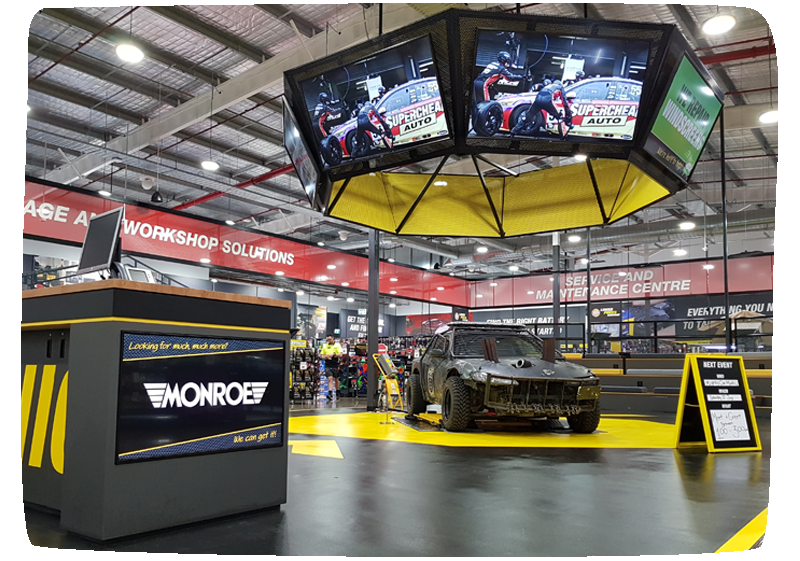 Large hanging digital display at Supercheap Auto