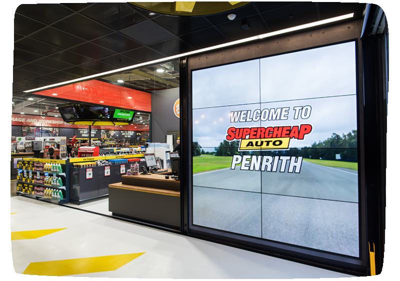 Large LED Wall display in the entrance of Supercheap Auto