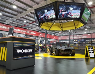 Supercheap Auto hanging octogon panel display above a viewing area